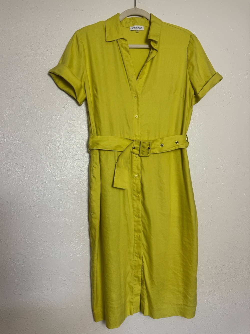 CALVIN KLEIN COLAR BELTED BUTTON DOWN MIDI DRESS